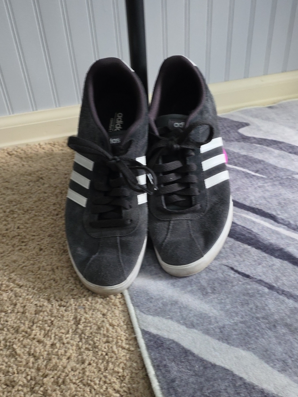 adidas Men's Dark Gray Suede Sneakers with White Stripes